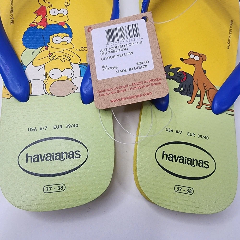 Havaianas The Simpsons Flip Flops Men's 6/7 EUR 39/40 Cit Yellow $34 MSRP NWT